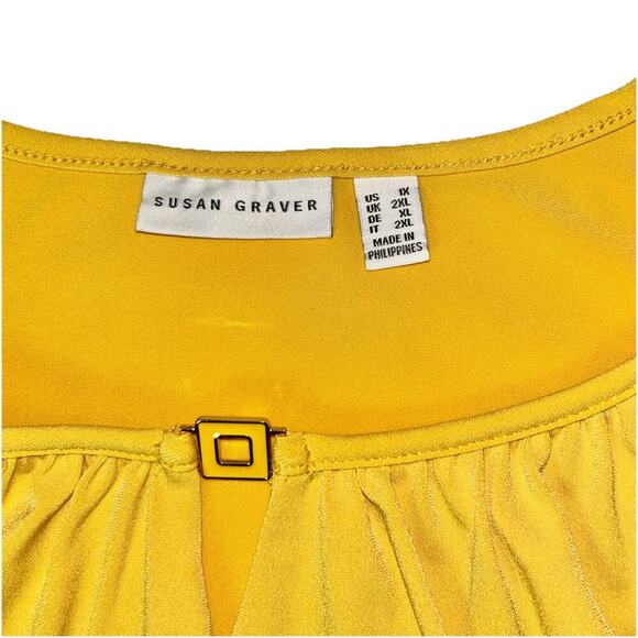 Susan Graver Liquid Knit Midi Dress Sz 1X Yellow Flutter Sleeve Loose Flowy - Picture 4 of 9